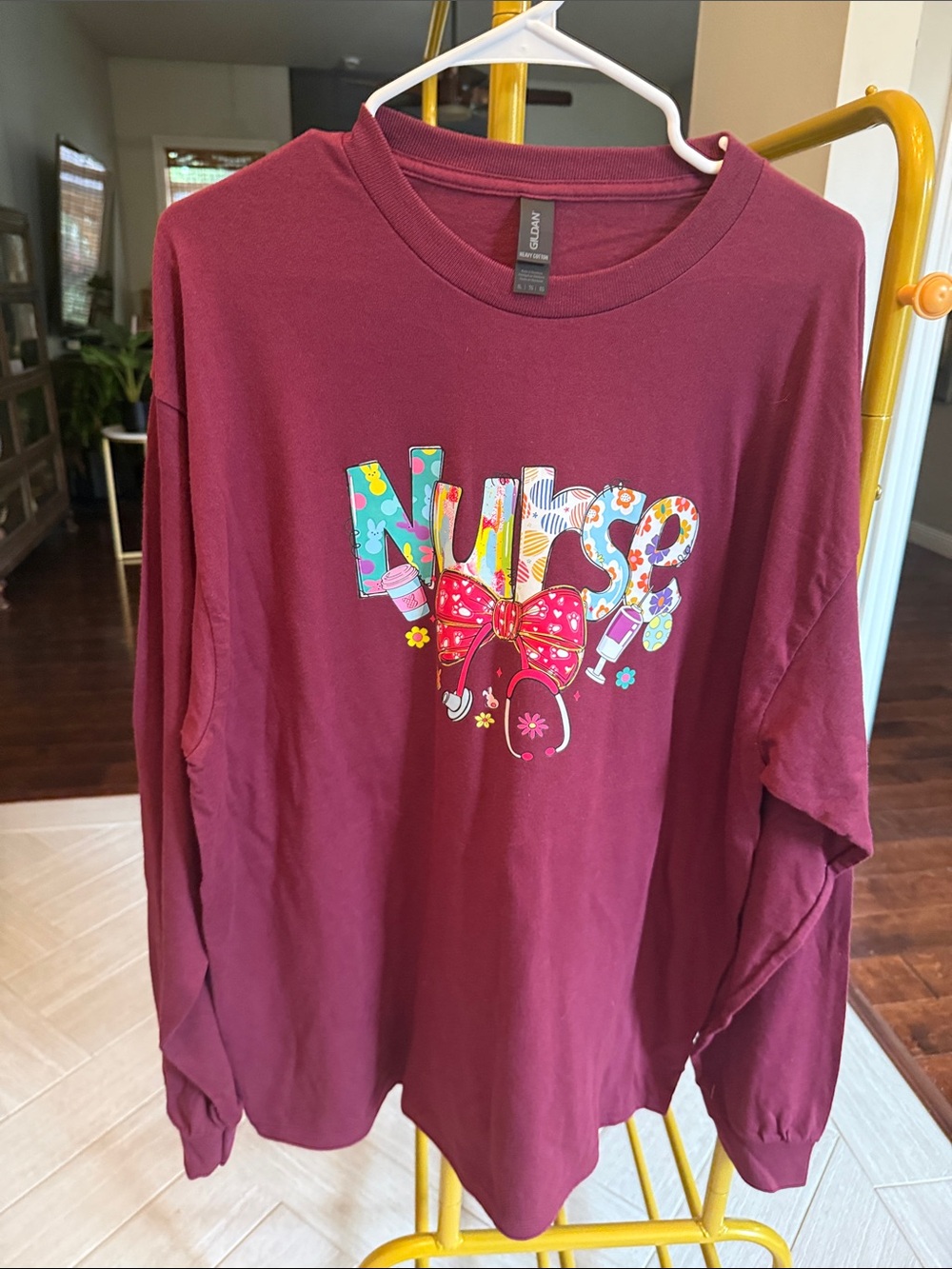 Nurse Graphic Long-Sleeve Tee - Burgundy XXL